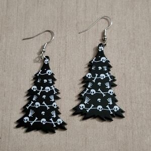 Skull & bones gothic black Christmas tree earrings